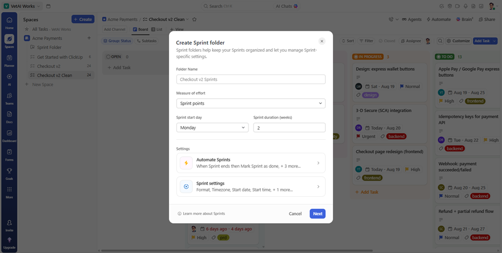 How to Run ClickUp Sprints: A PM's Setup (2026) Enabling the Sprints ClickApp in ClickUp with sprint duration, start day, and sprint points settings